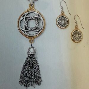 Brighton LARGO Gold Pendant Necklace & Interlocking Crystal Earrings